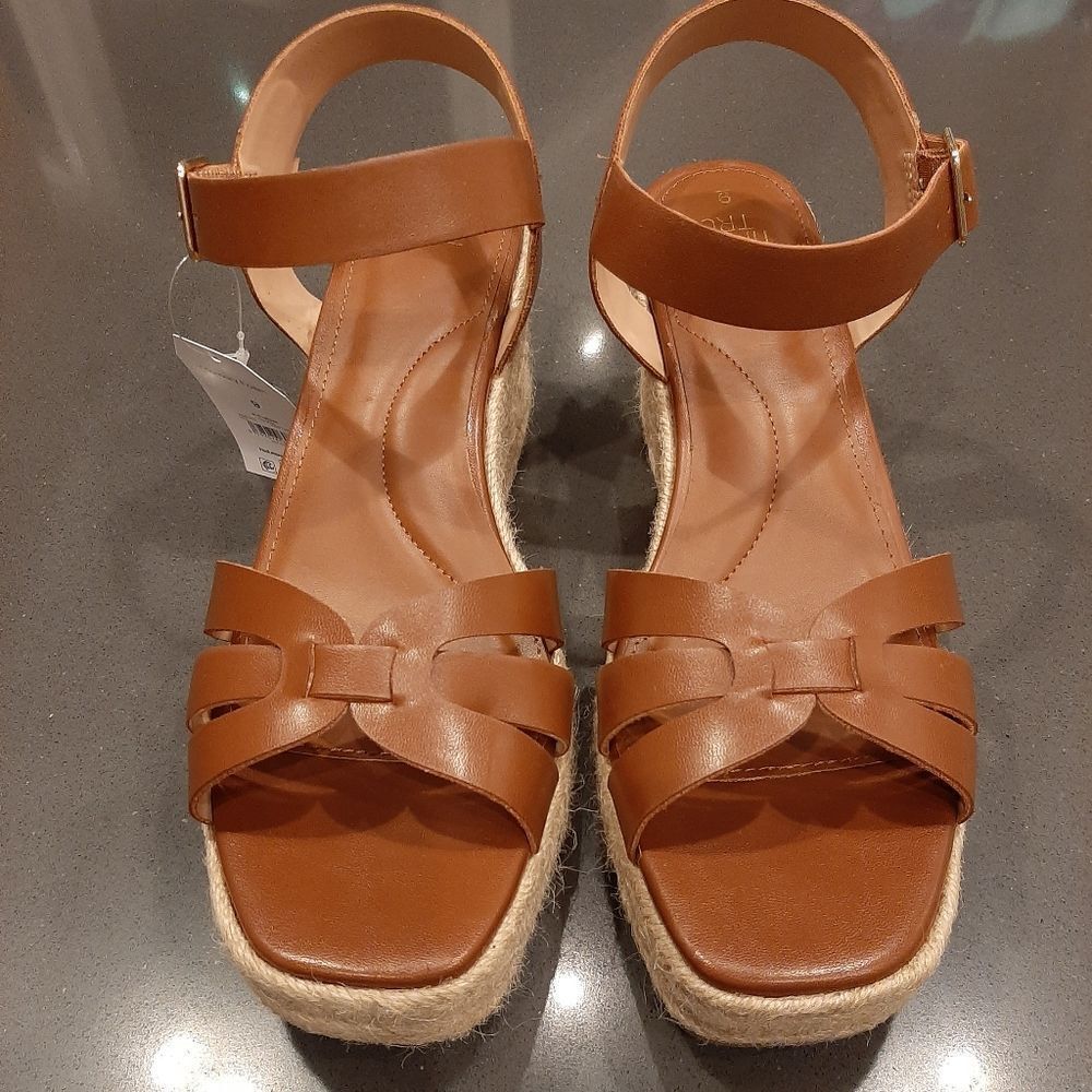 Espadrille Wedge Sandals Cognac By Time And True| Size 9 | NWT - Picture 4 of 8